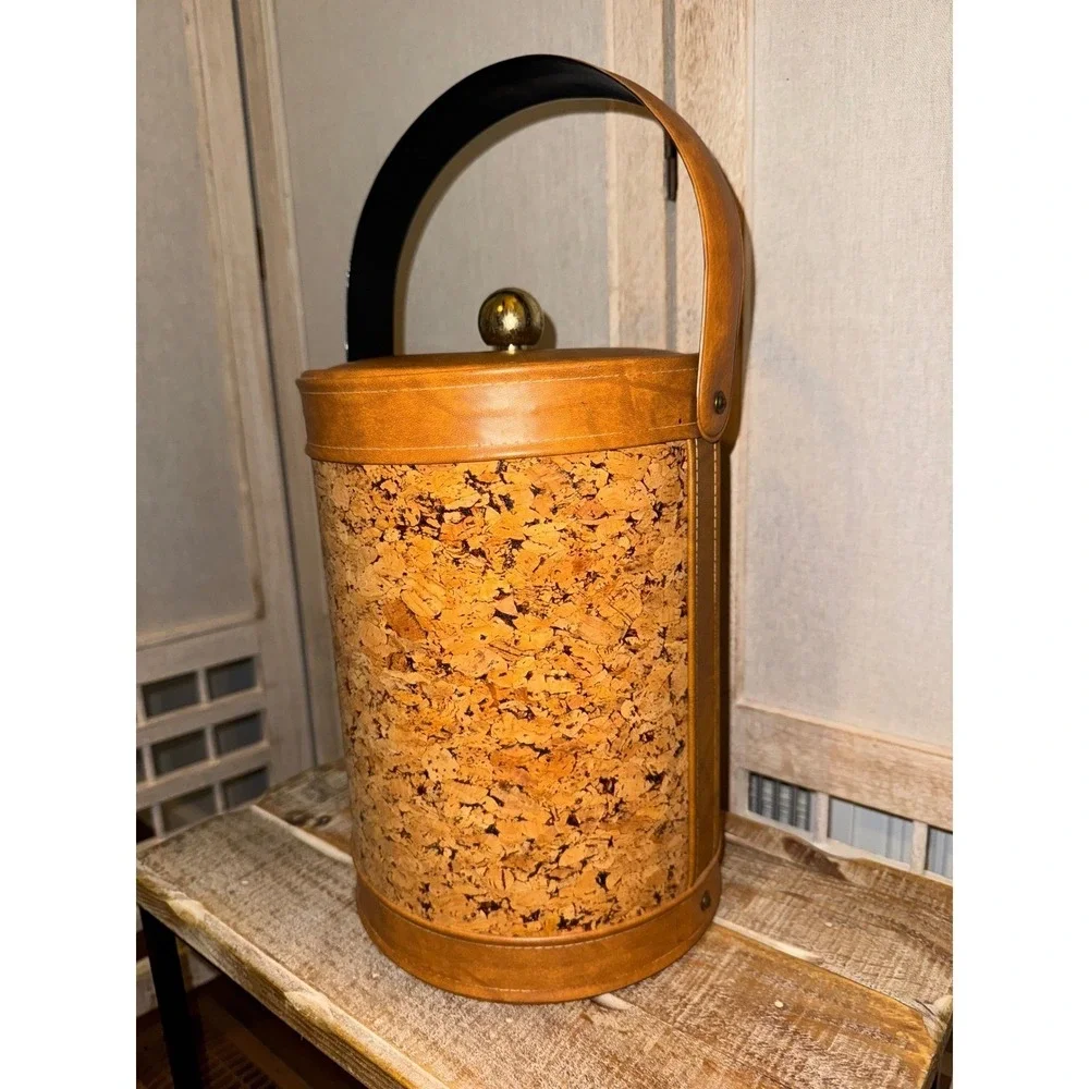 Georges Briard Vintage Mid Century Cork Leather Trim Ice Bucket